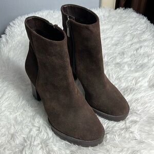 Arturo Chiang Brown Suede Leather Heeled Ankle Boots 5.5